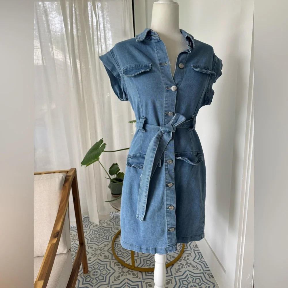 Women’s SHEIN Denim Button-Down Dress Size Large - Picture 6 of 10